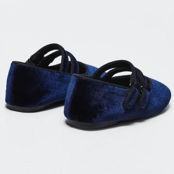 NWT Mango Velcro Fastening Velvet Ballerina Flats - Picture 2 of 8